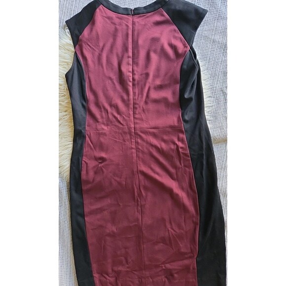 NWT VICTOR ALFARO L Maroon Red & Black Colorblock Fitted Knee Length Dress - Picture 7 of 10